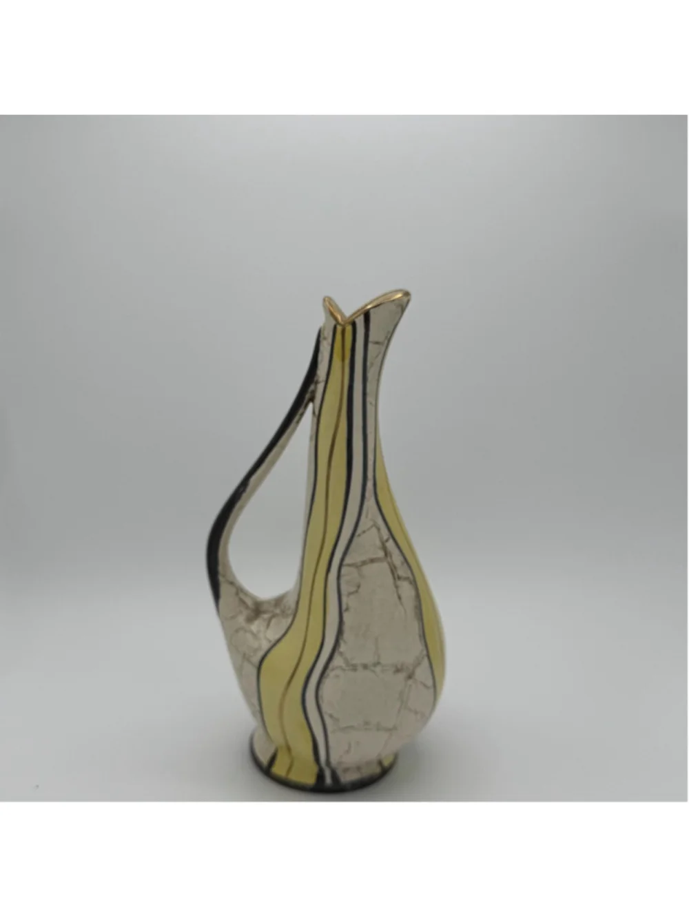 Vintage Mid Century Modern 8” Ceramic Pitcher Bud Vase | Atomic Cream Mustard Bl